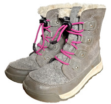 Sorel Youth Boots Girls Size 1 Waterproof Whitney II Joan Lace Gray Pink Winter