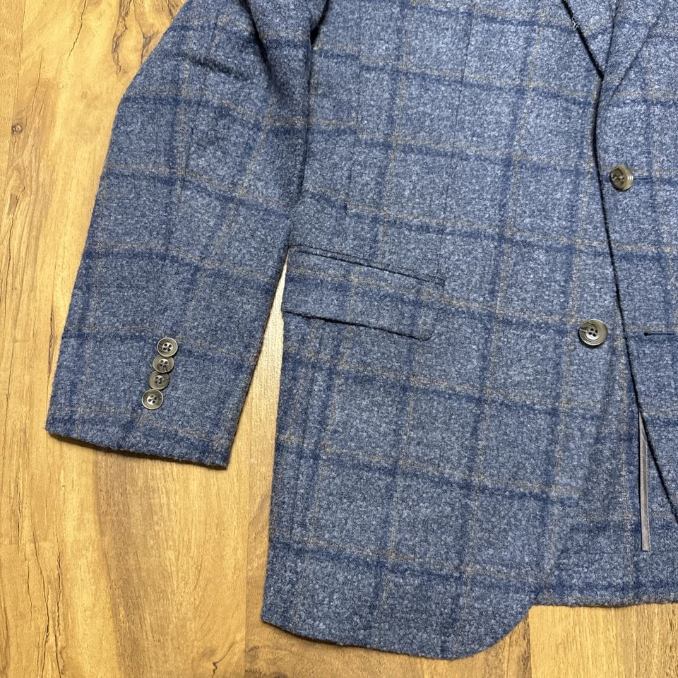 Chaqueta Blazer Abrigo Deportivo Cremieux Azul Príncipe de Gales Cuadros Lana Alpaca 42L Foto 3 de 4