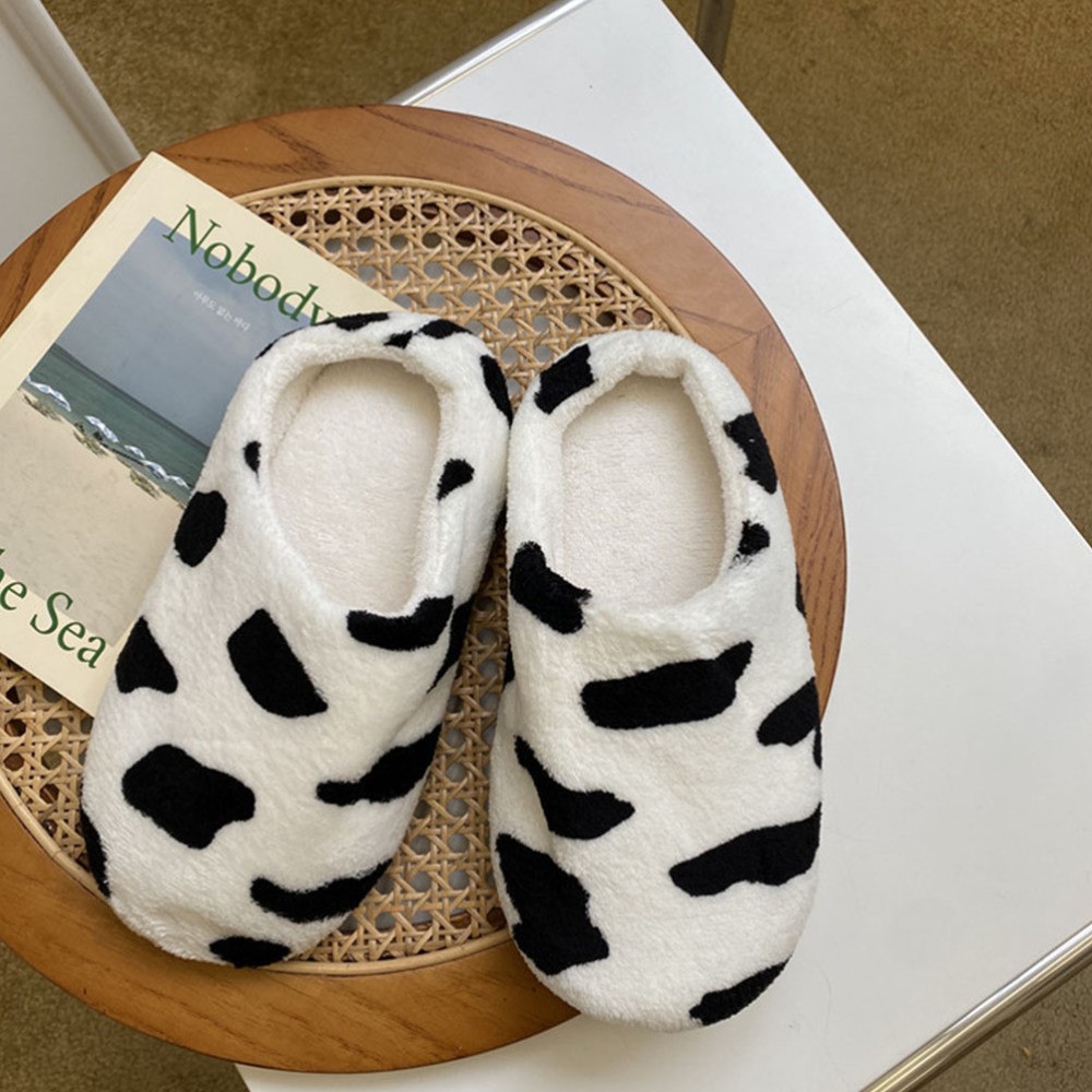 SAOLA 1 Paio di Pantofole Motivo Mucca Ciabatte Calde (Nero Bianco) Suola Pantofole