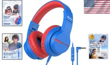 Kids Headphones for School Travel, Safe Volume Limited, HD Mic Stereo Sound Over