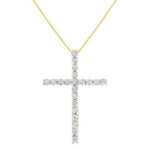 Authentic 10K Yellow Gold Plated 4 Carat Diamond Cross Pendant Necklace Sterling Silver