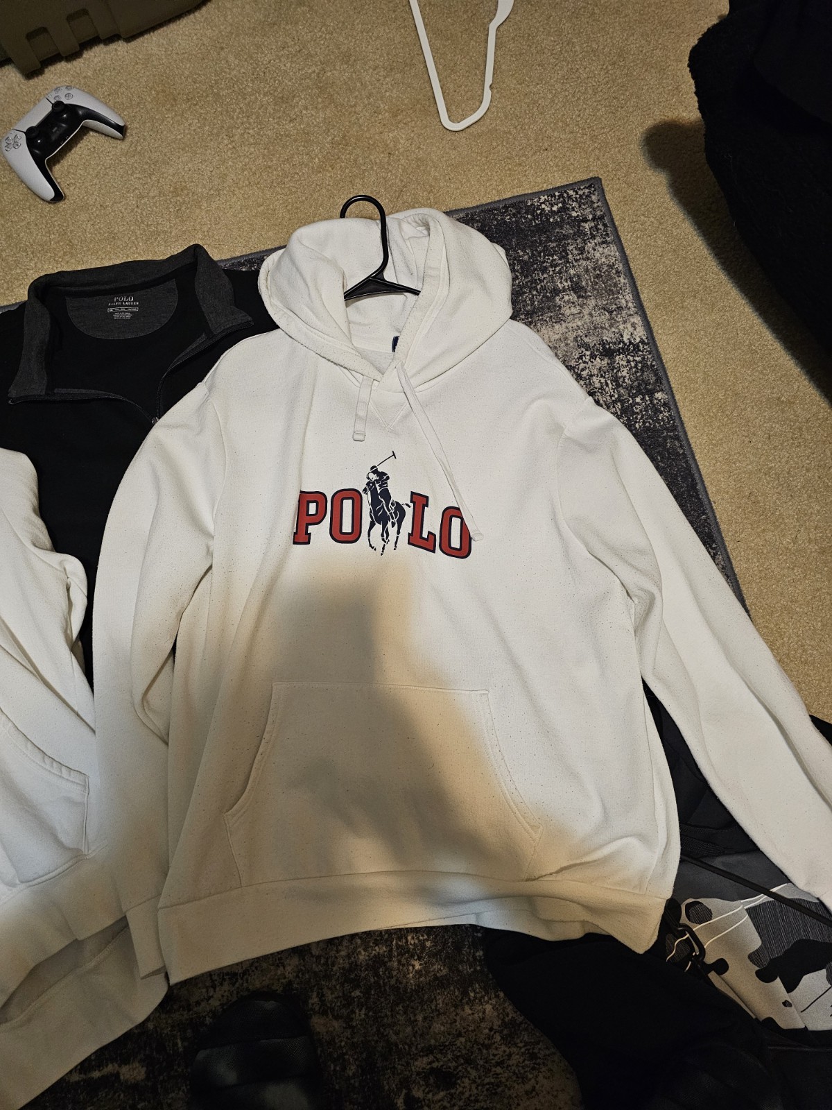 Polo Ralph Lauren Fleece Pullover Hoodie for Men White Graphic Print Sweatshirt