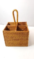 WICKER MADE ,CADDY UTENSIL HOLDER, 4-COMPARTMENTS.