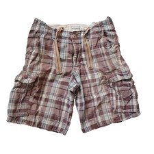 Vintage Abercrombie Fitch Shorts Youth 16 Blue Plaid Cargo Drawstring Boys