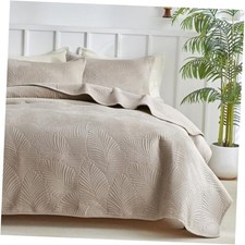 Ultrasonic Khaki Velvet Quilt Set Size, Textured King 06-khaki-leaf Pattern