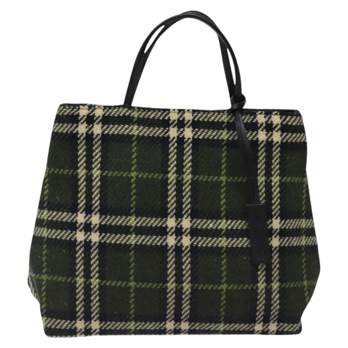 BURBERRY Nova Check Hand Bag Wool Green Black Auth BD1322 | eBay