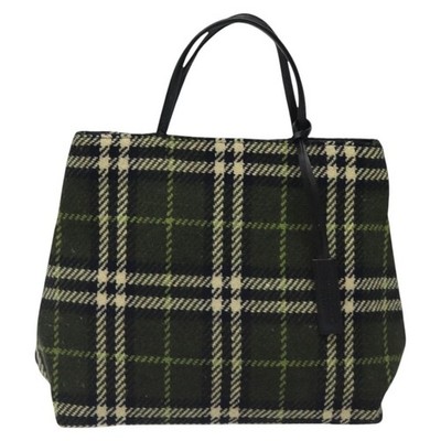 BURBERRY Nova Check Hand Bag Wool Green Black Auth BD1322 | eBay