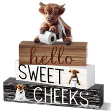4 Pcs Highland Cow Hello Sweet Cheeks Bathroom Decor Sign