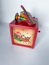 Vintage 1979 Enesco Wood Music Box Christmas Theme Toys Instruments Wind Up RARE