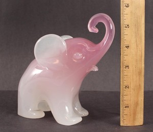 Signed FRANCO SCHIAVON Italian Murano Alabastro Art Glass ELEPHANT Sculpture