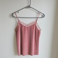 Women's Pink Solid Lace Trim Spaghetti Strap Camisole Tank Top Size S