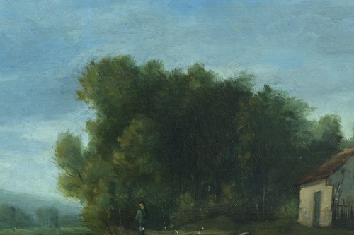 Beau tableau ancien promeneur au bord d'une rivière signé Trouillebert sv Corot - Photo 3/10