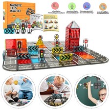 52tlg Magnetisches Straßenset Autostrecke Konstruktionsspielzeug Lernspielzeug
