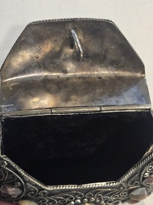 Vintage Sajai Metal Purse Handbag with Natural Agate Stones