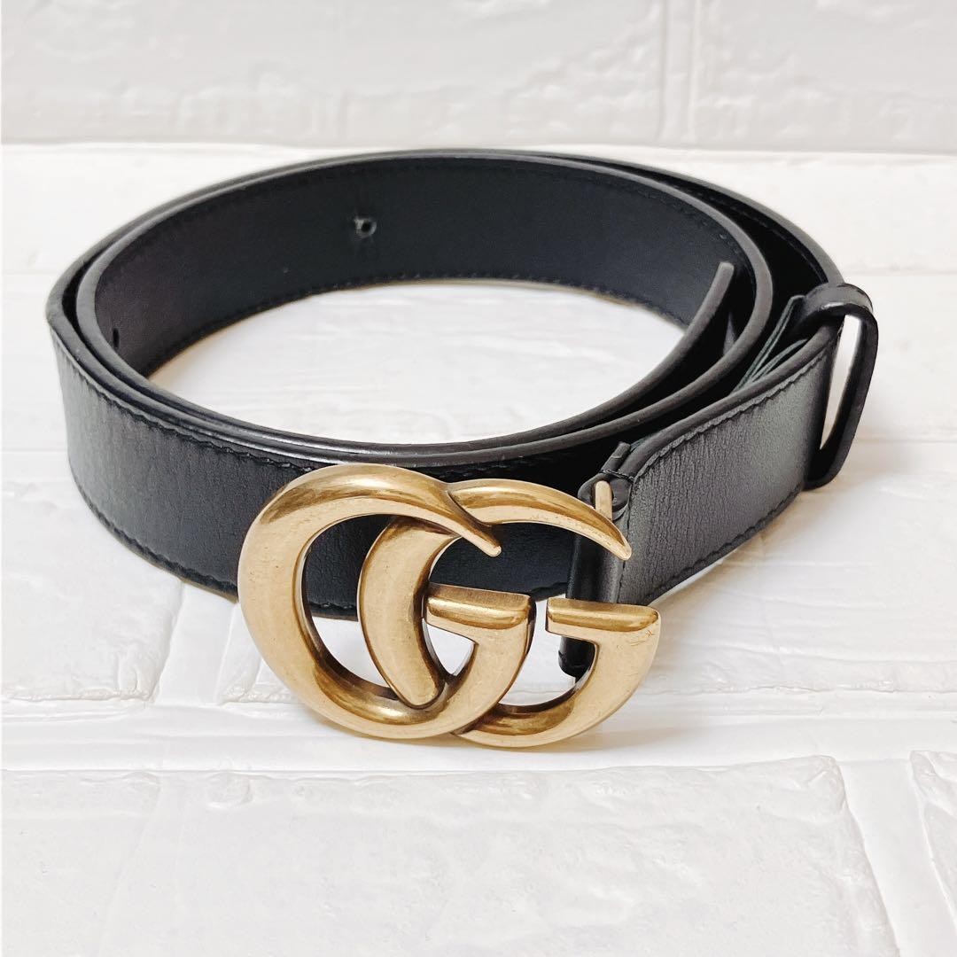 GUCCI Black Leather Belt with Gold Hardware 32 Inches-image
