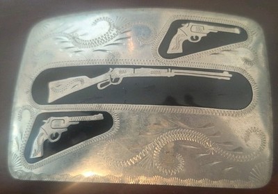 Johnson Held belt buckle With Guns- 100% hand crafted 4'' X 2  '' Denver Colorado 