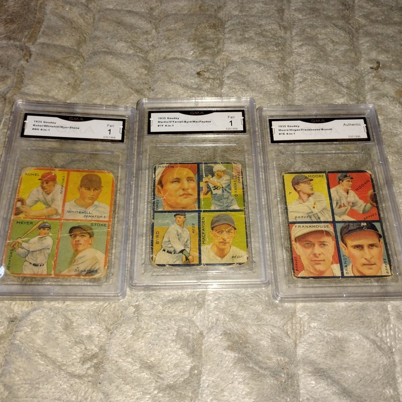1935 GOUDEY 4 In 1 Lot Of 3 Cards Hogan Moore Byrd Meyer Kuhel Graded GMA