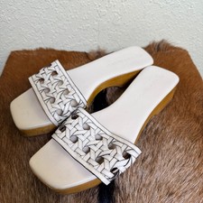 Tory Burch 298 Basketweave Cream Leather Clogs Sandals 10.5 Quiet Luxury Resort