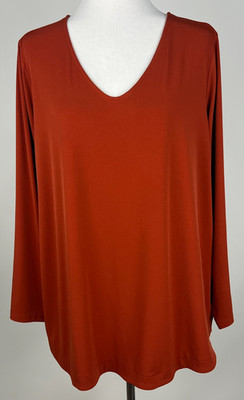 SUSAN GRAVER Modern Essentials L/S 'Liquid Knit V-Neck Tunic' - 1X, Spice