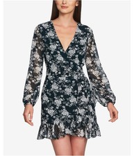 1.STATE Womens Ruffled Wrap Dress, pine, 6