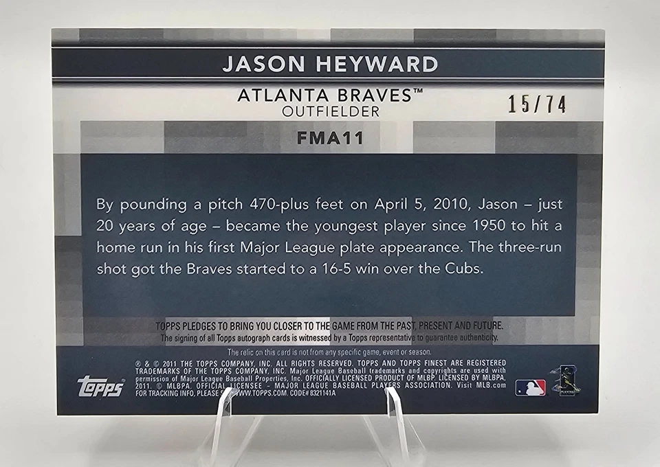 2011 Topps Finest Jason Heyward Finest Moments Auto Relic /74 Atlanta Braves AU - Image 2 of 2