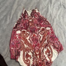 Cach   XL  Silk Keyhole Halter Top Gold Chain Detail Paisley Sleeveless