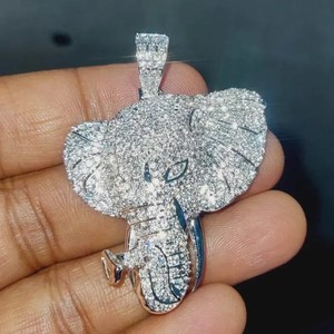 Authentic 14K White Gold Plated 2Ct Round Lab-Created Diamond Custom Elephant Pendant