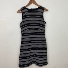 Ann Taylor Black Stripe Tweed Curve Seam Flare Dress Size 6