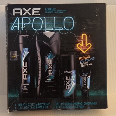 Axe Apollo 4-Pc Set Body Spray Shower Gel Face Wash Shampoo/Conditioner NIB