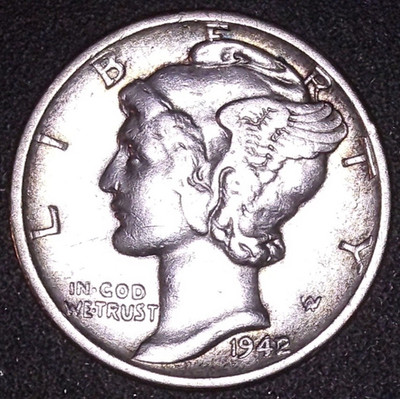 1942/1 MERCURY 10C ERROR , VF/AU SEE PHOTO'S