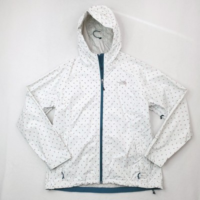 North Face Hyvent 2.5L Jacket Women XL White Floral Rain Coat Allover Taped Seam