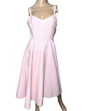Michael Kors Collection Pink White Gingham Plaid Midi A Line Wool Dress US 2