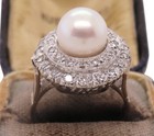 Antique Art Deco Palladium Pearl & Diamond Ring 1.00ct Single Cut Diamonds 1930s — photo 4