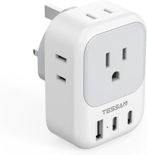 US to UK Plug Adapter, Type G Travel Adaptor with 4 Electrical Outlets 3 USB Por