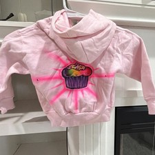 Never worn Toddler Pink Full Zip Hoodie hand airbrush Cupcake w/ rhinestuds 2T