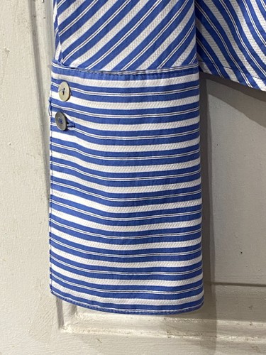 FARINAZ Taghavi Womens Sz 8 (M) Blouse Shirt Long Sleeve Blue/White Striped - Picture 6 of 13