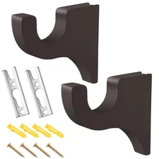 2 Pack 3.5 inch Brown Wooden Curtain Rod Brackets for 2 inch Pole Classics