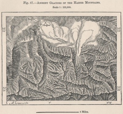 Haizer Mountains, Djurdjura Nationalpark. Algerien 1885 alte antike Landkarte Karte