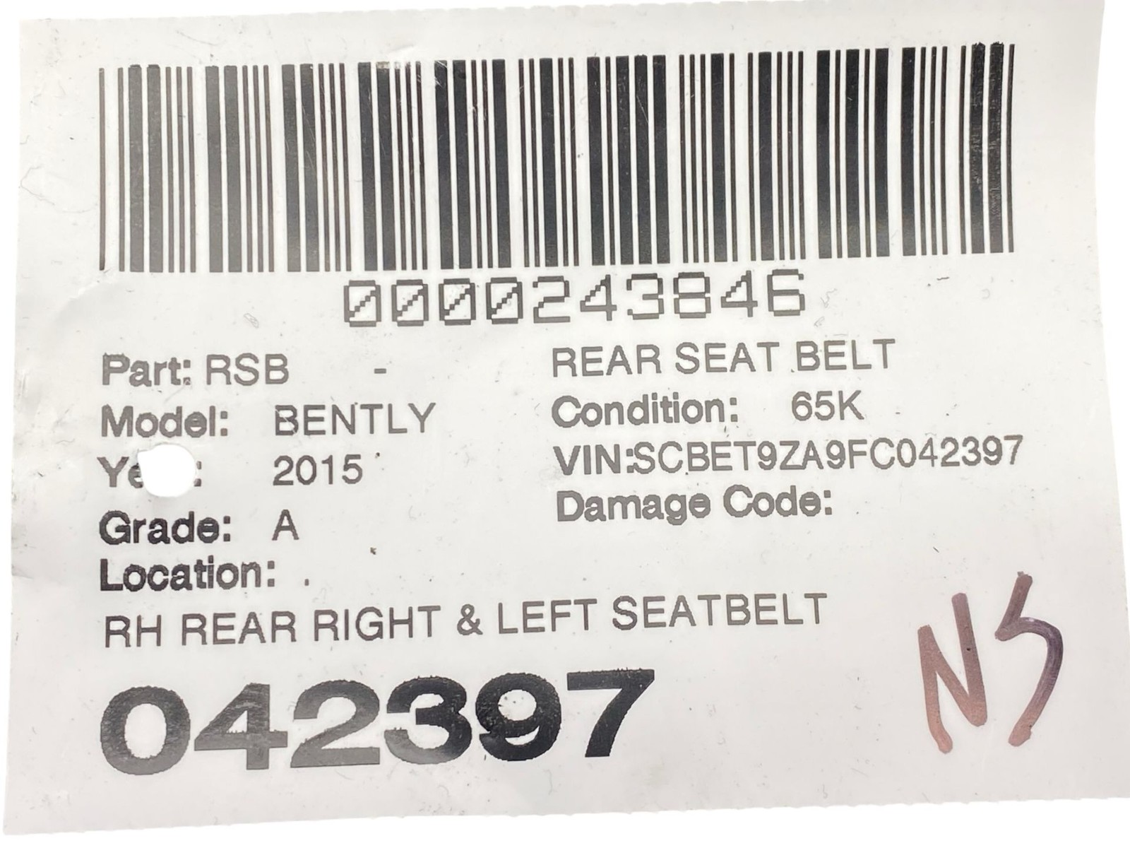 2013-2019 BENTLEY FLYING SPUR 4W 223B REAR RIGHT & LEFT SEATBELT RETRACTOR SET 2