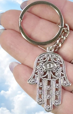 Silver Tone Boho Hippie Hamsa Hand Eye Charm Keychain Key Chain NEW! Ships FREE