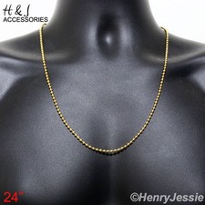 24"MEN WOMEN Stainless Steel 2.5mm Gold Plated Beads Ball Link Chain Necklace
