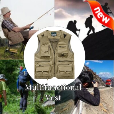 NEW Men Fishing Vest Multi-Pocket Quick Dry Mesh Vest Outdoor Waistcoat Tops