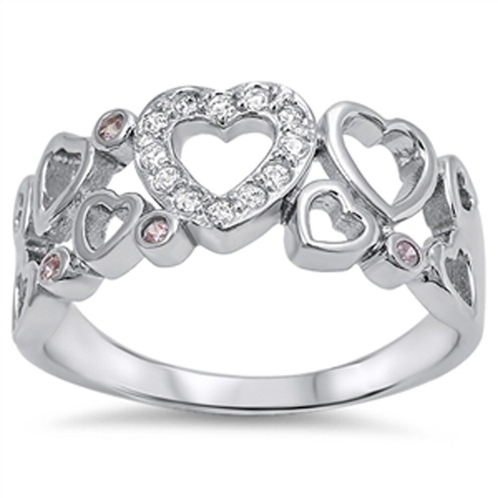 Heart White Pink CZ Promise Ring New .925 Sterling Silver