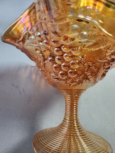 Vintage Fenton Orange Carnival Footed Compote Dish Holly Marigold 4" Tall - Picture 6 of 9