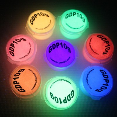 Glow in the Dark Pigment Powders available in 8 DAYTIME VISIBLE UV Colors, 4oz