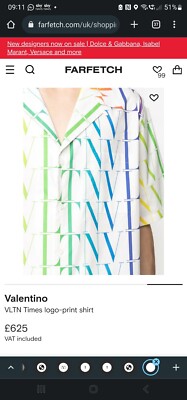 Chemise Homme Valentino Logo Imprimé VLTN Times - Taille IT 48 - 100% Coton - Neuf Avec étiquettes