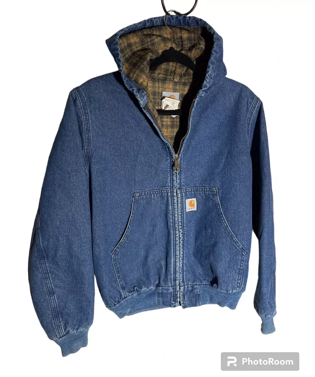 VTG Carhartt Plaid Blanket Lined Denim Jacket Asap Rocky Youth Size Large W Flaw