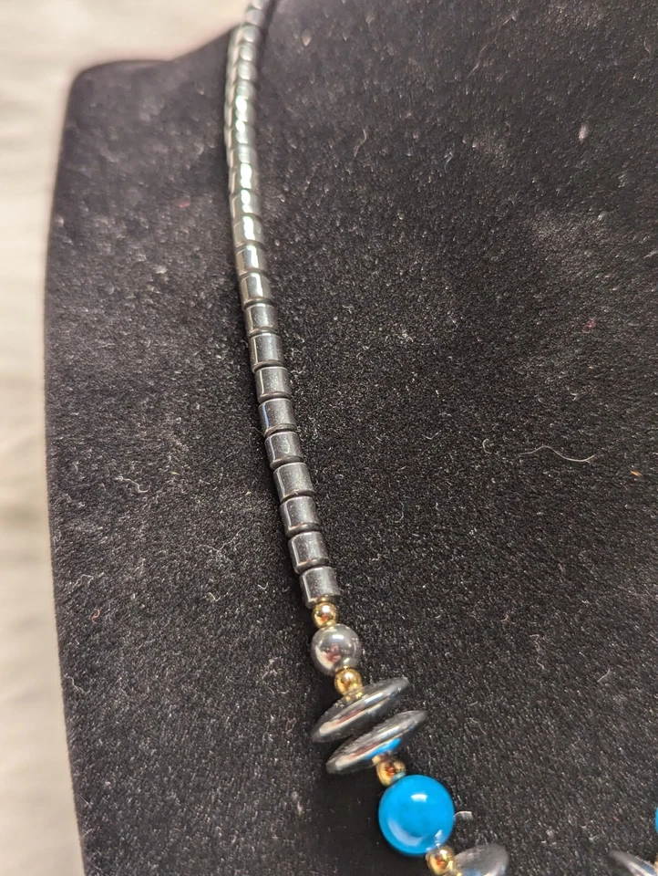 复古 Hematite And Stone 大象项链 17 英寸串珠有趣美丽独特  — 第 4/4 张图片