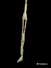 vintage 70s macrame plant hanger- Huge 52  Long Green Beads