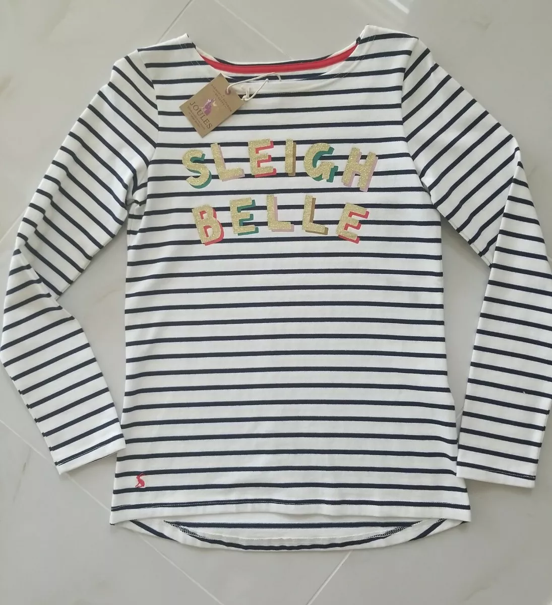 Joules Harbour Print Sleigh Belle Striped Sweatshirt Size 2